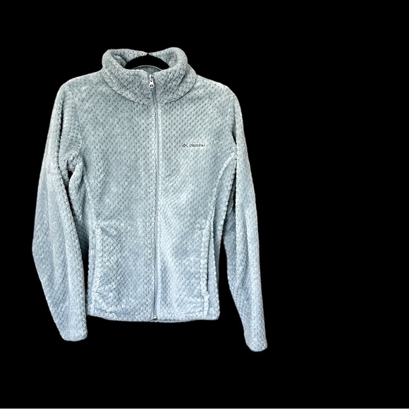 Columbia Fleece jacket dusty blue pockets full zipper high adjustable collar L - Picture 4 of 15